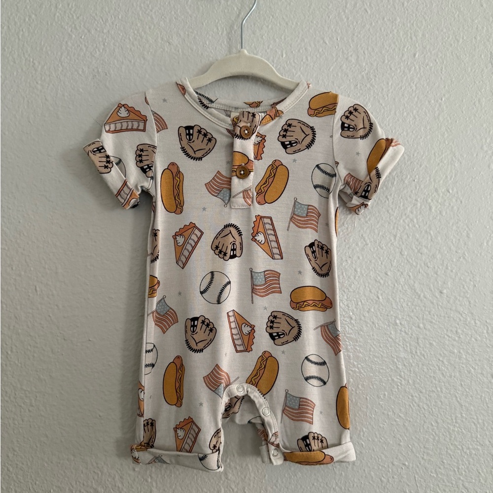 Larkspur Baseball-Themed Bamboo Onesie - Size 3-6 Month